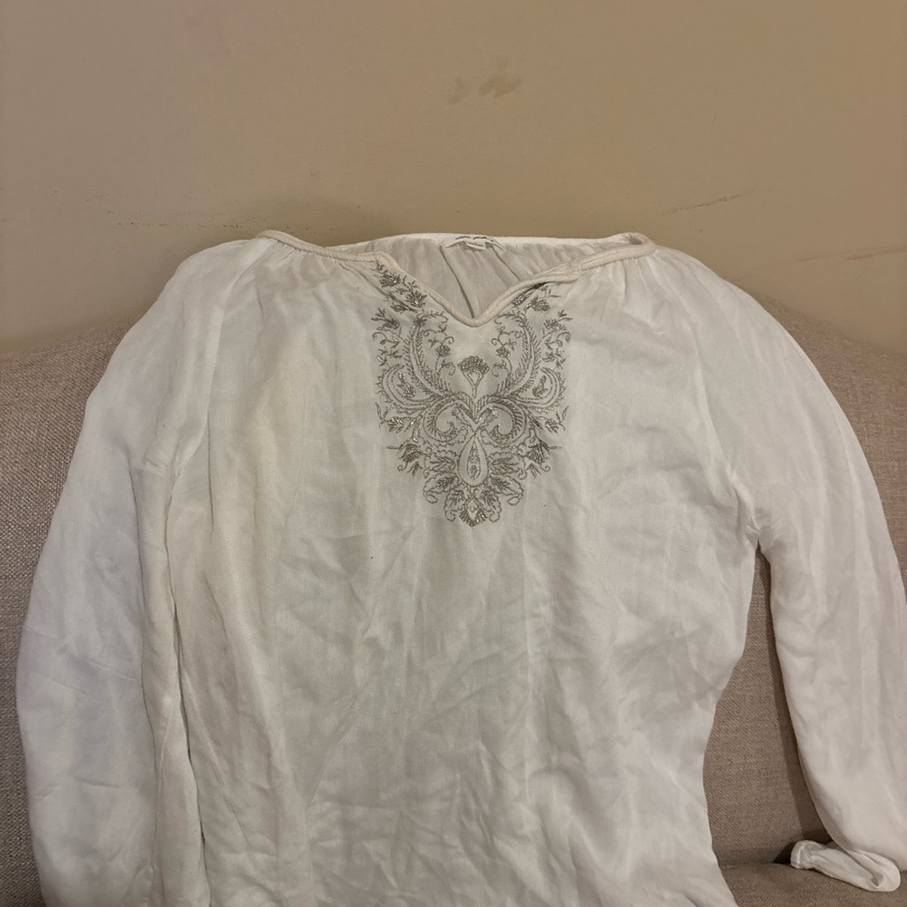 Ultra Pink White Blouse with Gray Embroidery